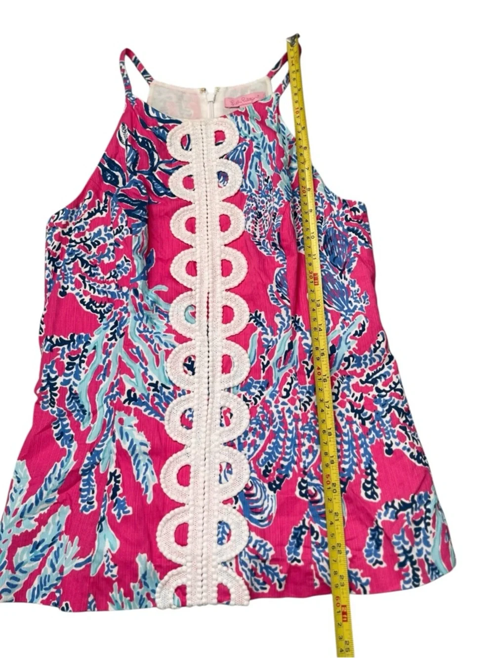 Lilly Pulitzer Annabelle pink and blue coral print tank with lace embroidery - Picture 5 of 8